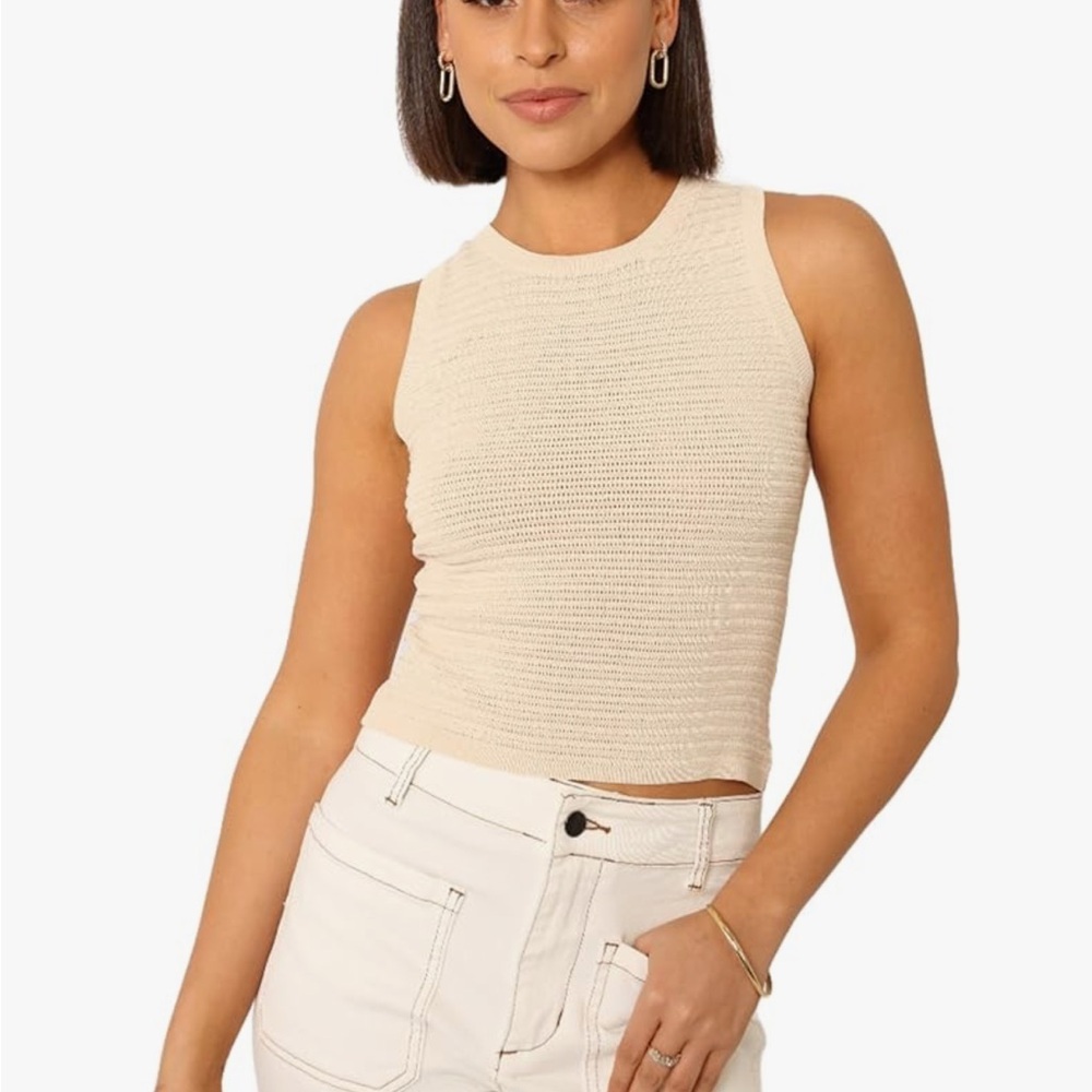Petal and Pup Maisey Crochet Ribbed Knit Tank Beige - Small